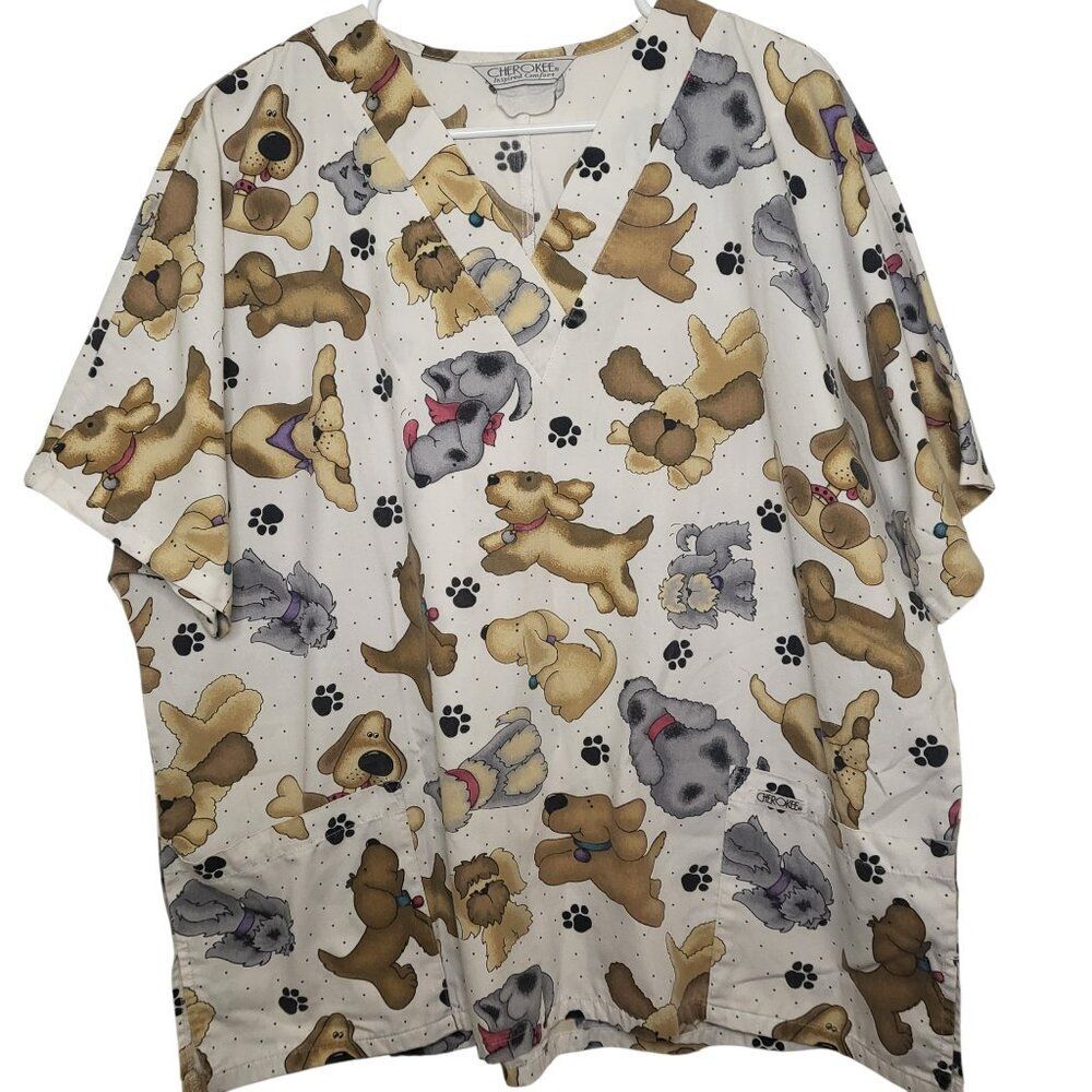Cherokee Dog/Paw Print Scrub Top